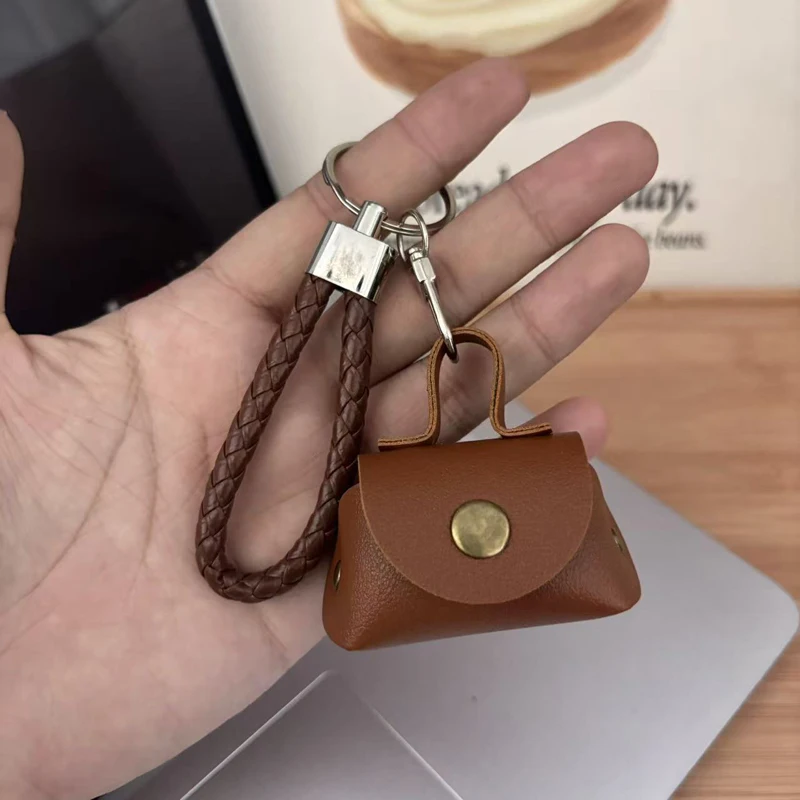 Versatile Mini Handbag Keychain with PU Leather Woven Rope for Coin Purses Fashion Creative Accessory Charm Pendant