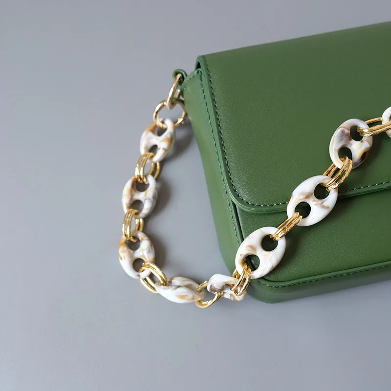 New Fashion Woman Bag Accessory Parts Leopard Candy Beige Blue Acrylic Resin Metal Chain Strap Women Shoulder Cute Clutch Chain
