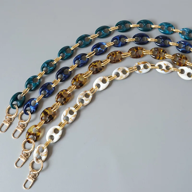 New Fashion Woman Bag Accessory Parts Leopard Candy Beige Blue Acrylic Resin Metal Chain Strap Women Shoulder Cute Clutch Chain