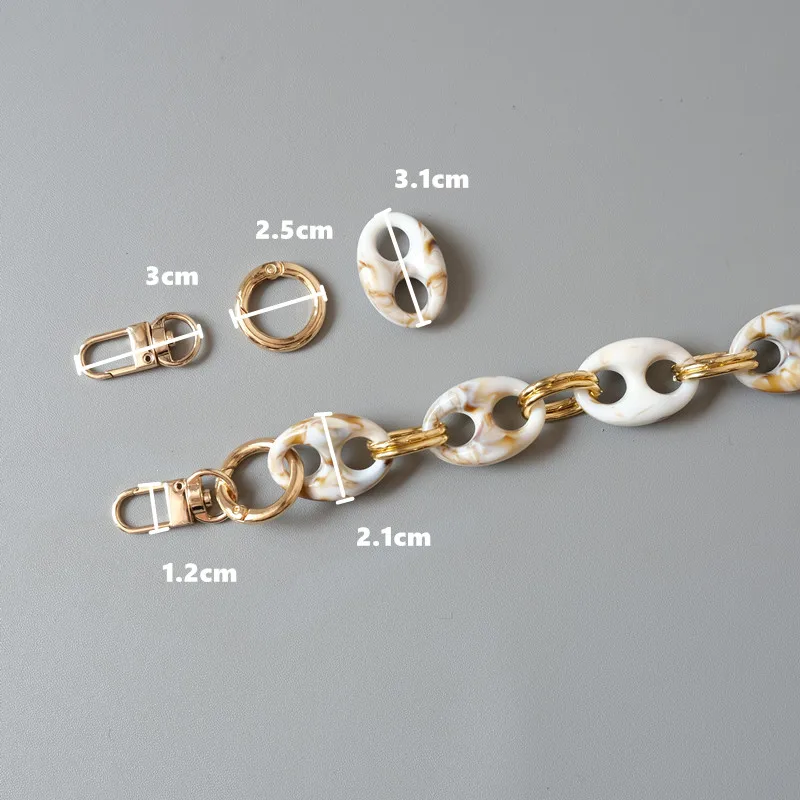New Fashion Woman Bag Accessory Parts Leopard Candy Beige Blue Acrylic Resin Metal Chain Strap Women Shoulder Cute Clutch Chain