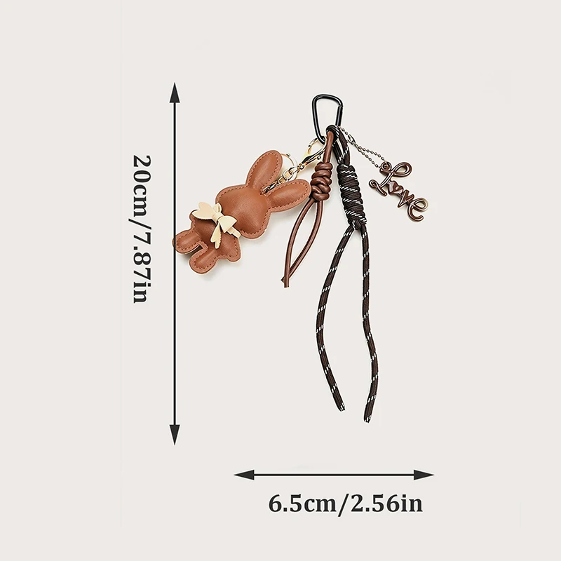 Adorable PU Leather Rabbit with Tiny Bow Bag Charm Keyring Cut Animal Pendant for Handbags & Backpak Design Hanging