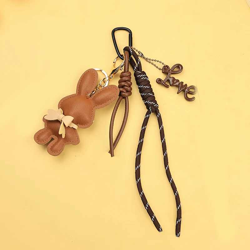 Adorable PU Leather Rabbit with Tiny Bow Bag Charm Keyring Cut Animal Pendant for Handbags & Backpak Design Hanging