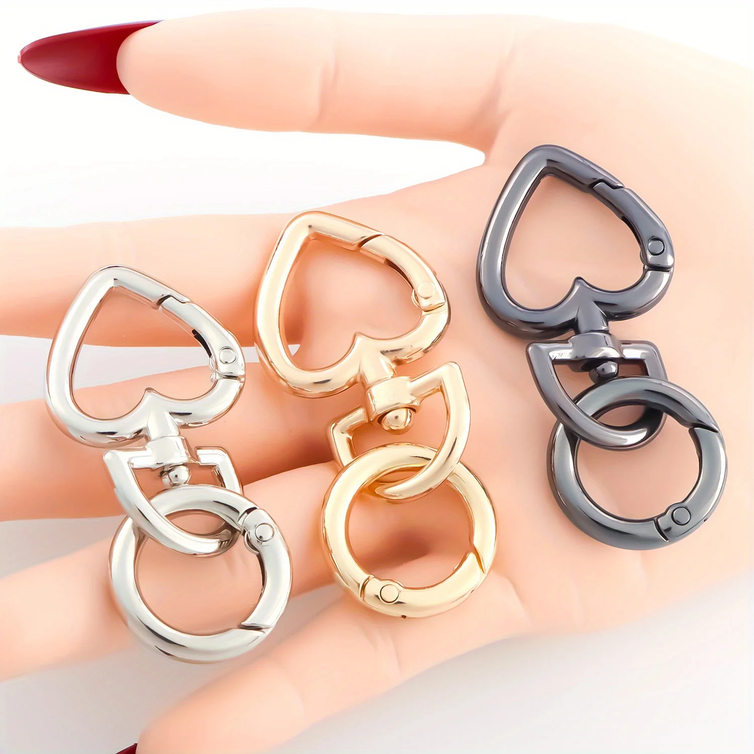 2pcs Love Heart Metal Lobster Keychain Claps Spring Buckle Hook Key Ring Connector for DIY Bag Keychains