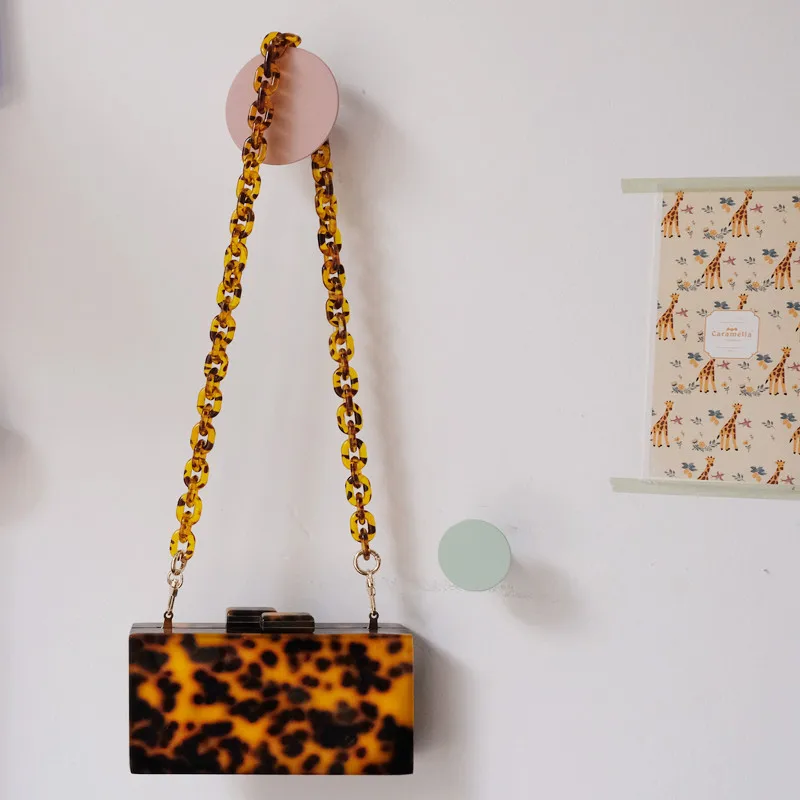 New Fashion Woman Handbag Accessory Parts Amber Acrylic Resin Chain Luxury Leopard Strap Women Shoulder Cute Clutch Chains
