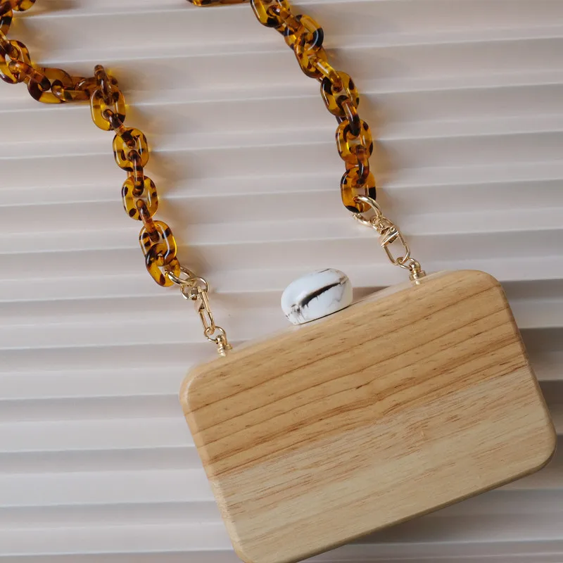 New Fashion Woman Handbag Accessory Parts Amber Acrylic Resin Chain Luxury Leopard Strap Women Shoulder Cute Clutch Chains