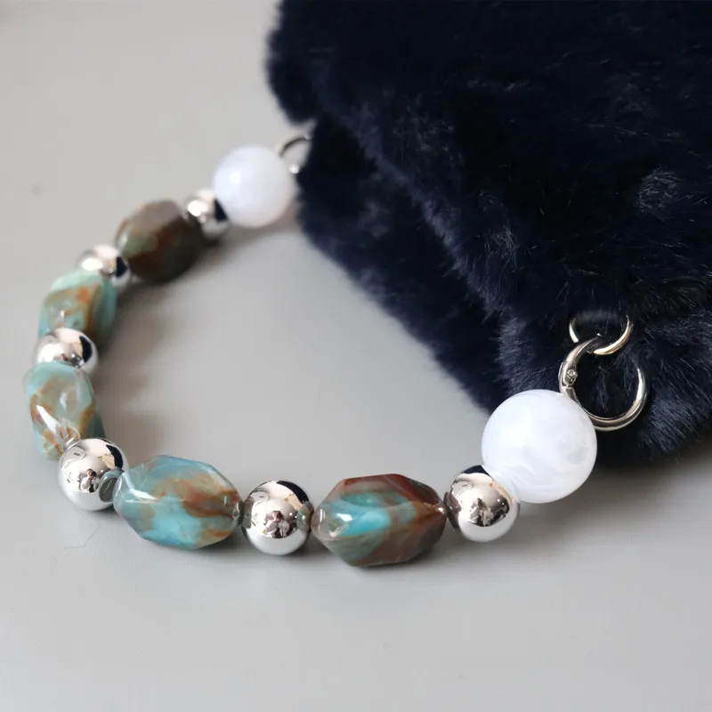New Fashion Woman Handbag Accessory Parts White Beige Beads Acrylic Resin Chain Luxury Strap Women Shoulder Luxury Clutch Chain