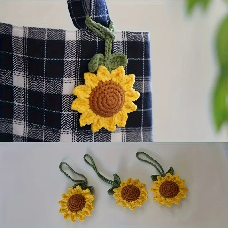 Women Pendant Pure Hand-woven Sunflower Bag Car Pendant Accessory Sunflower Crochet Solid Color Simple For Cute Funny Girls Gift