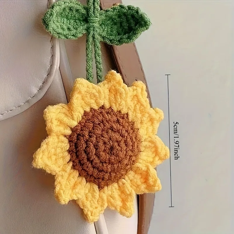 Women Pendant Pure Hand-woven Sunflower Bag Car Pendant Accessory Sunflower Crochet Solid Color Simple For Cute Funny Girls Gift
