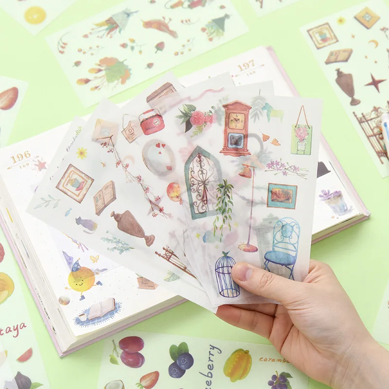 6 Sheets/pack Kawaii Washi Stickers Flower Leaf Food Decorative Stickers For The Diary Paper Sticker Label Korean Stationery