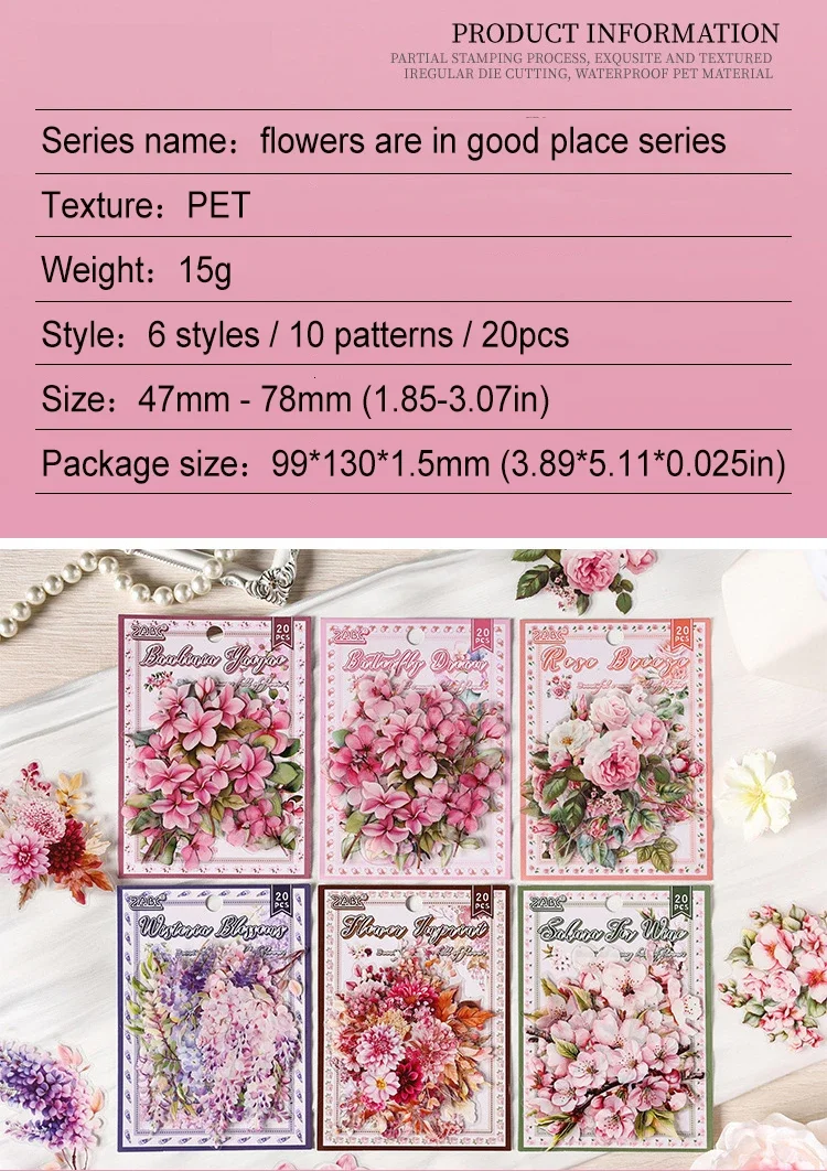 JIANWU Flowers Are in Good Place Series Vintage Landscape Material Collage Scrapbook PET Sticker Creative DIY Journal Stationery