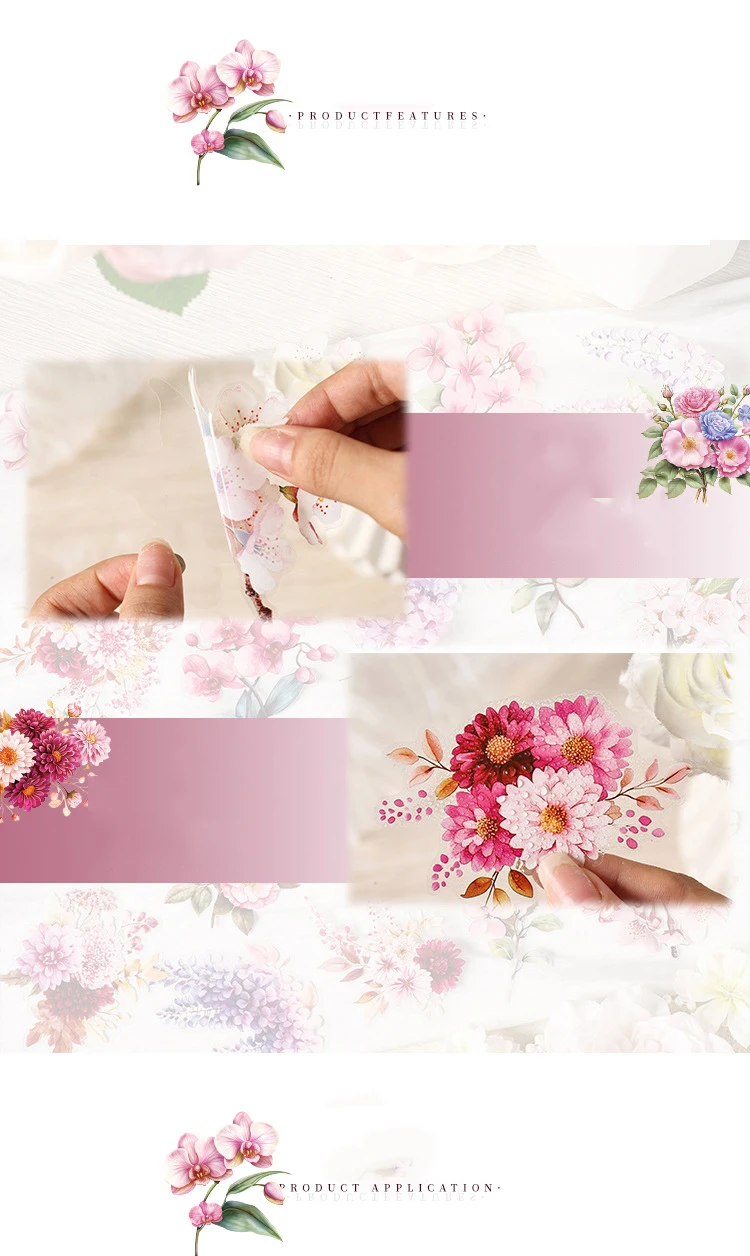 JIANWU Flowers Are in Good Place Series Vintage Landscape Material Collage Scrapbook PET Sticker Creative DIY Journal Stationery