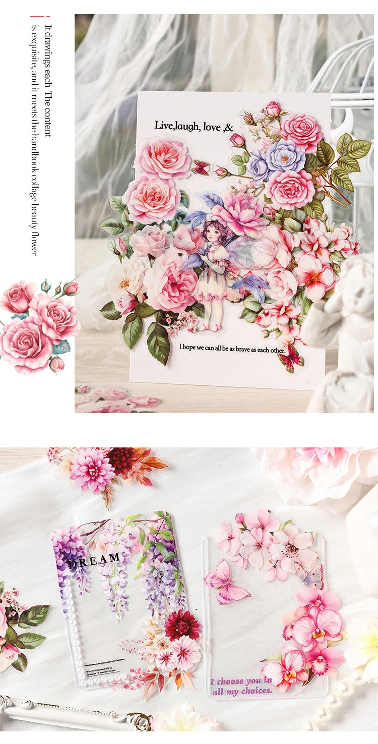 JIANWU Flowers Are in Good Place Series Vintage Landscape Material Collage Scrapbook PET Sticker Creative DIY Journal Stationery
