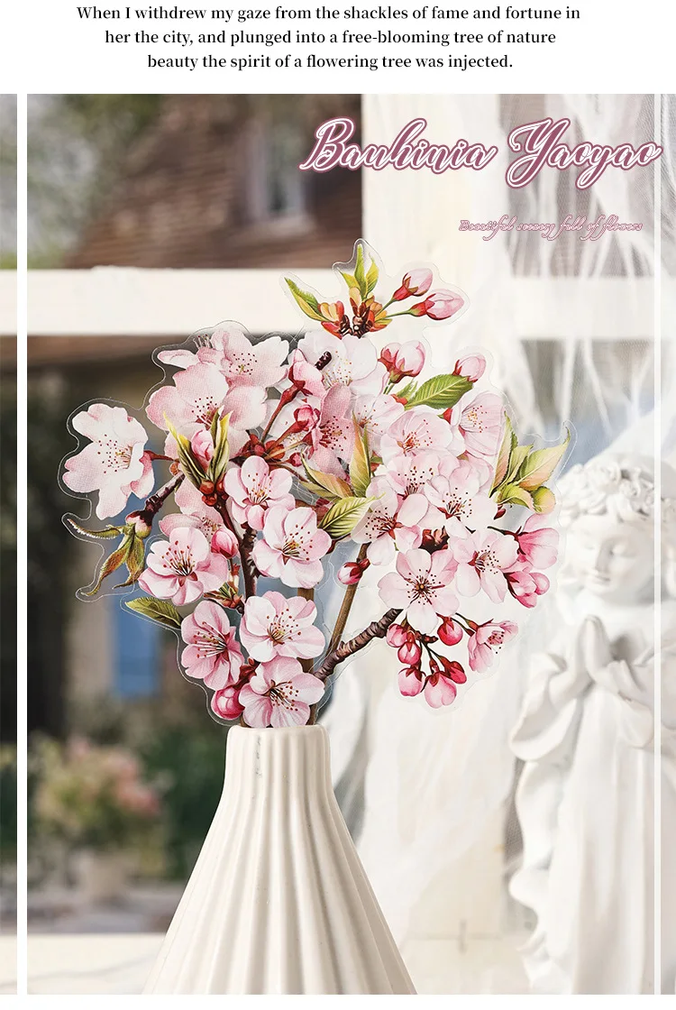 JIANWU Flowers Are in Good Place Series Vintage Landscape Material Collage Scrapbook PET Sticker Creative DIY Journal Stationery