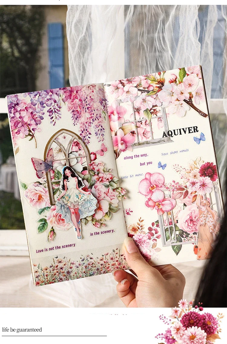 JIANWU Flowers Are in Good Place Series Vintage Landscape Material Collage Scrapbook PET Sticker Creative DIY Journal Stationery