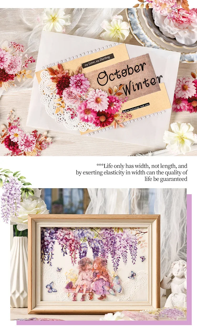 JIANWU Flowers Are in Good Place Series Vintage Landscape Material Collage Scrapbook PET Sticker Creative DIY Journal Stationery