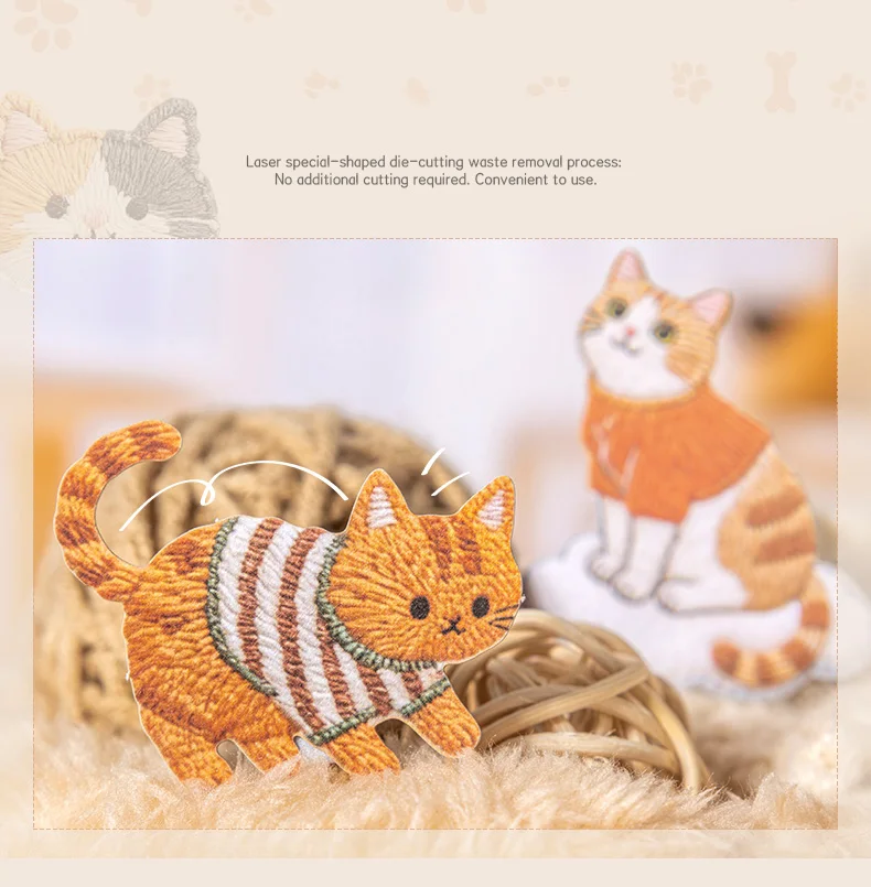 JIANWU Fuzzy Embroidery Cuties Series Kawaii Cat Dog Pet Landscape Material Collage Sticker Creative DIY Journal Stationery