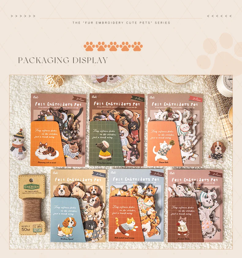 JIANWU Fuzzy Embroidery Cuties Series Kawaii Cat Dog Pet Landscape Material Collage Sticker Creative DIY Journal Stationery