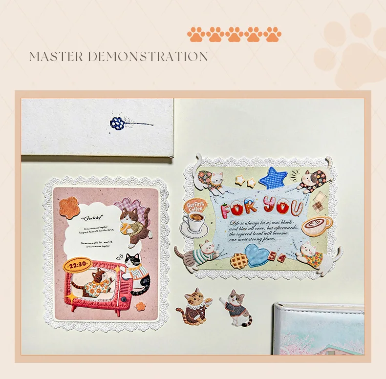 JIANWU Fuzzy Embroidery Cuties Series Kawaii Cat Dog Pet Landscape Material Collage Sticker Creative DIY Journal Stationery