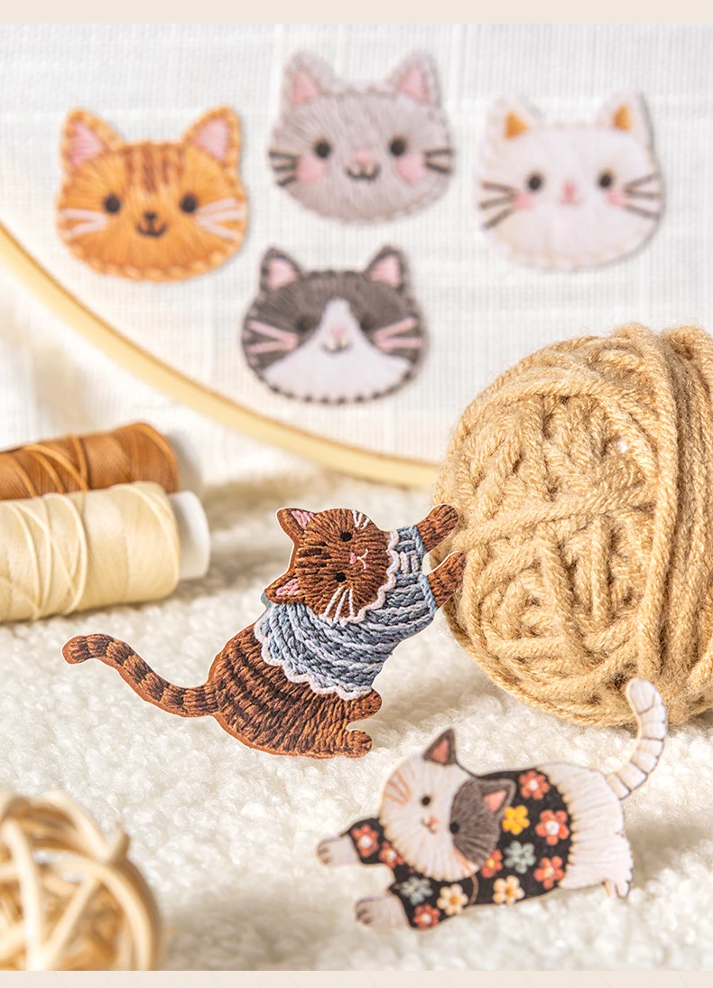 JIANWU Fuzzy Embroidery Cuties Series Kawaii Cat Dog Pet Landscape Material Collage Sticker Creative DIY Journal Stationery
