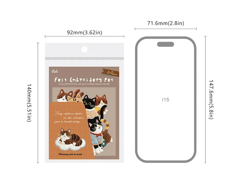 JIANWU Fuzzy Embroidery Cuties Series Kawaii Cat Dog Pet Landscape Material Collage Sticker Creative DIY Journal Stationery