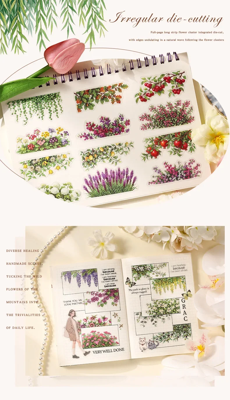 JIANWU Vintage Plant Flower Bloom Landscape Material Collage Scrapbooking PET Sticker Creative DIY Journal Stationery