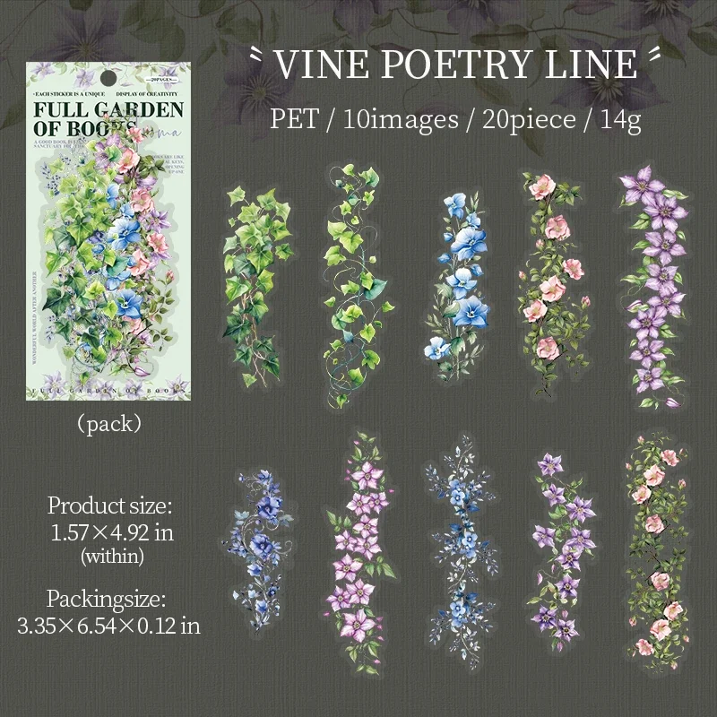 JIANWU Bookish Fragrance Fills Garden Series Vintage Flower Landscape Material Collage PET Sticker Creative Journal Stationery