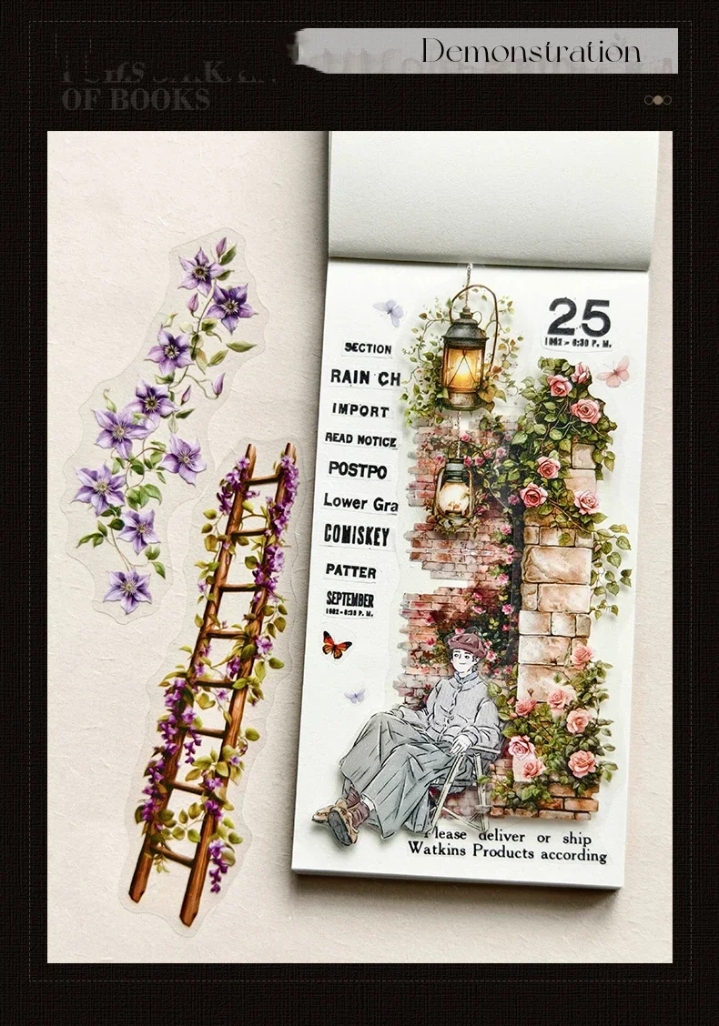 JIANWU Bookish Fragrance Fills Garden Series Vintage Flower Landscape Material Collage PET Sticker Creative Journal Stationery