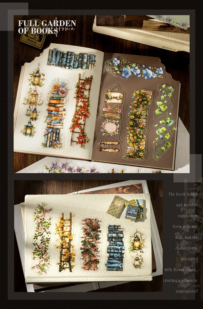 JIANWU Bookish Fragrance Fills Garden Series Vintage Flower Landscape Material Collage PET Sticker Creative Journal Stationery