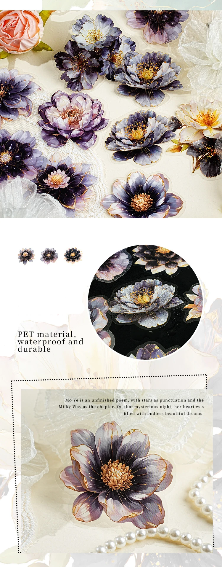 JIANWU Gilded Flower Language Series Vintage Floral Landscape Material Collage PET Sticker Creative DIY Journal Stationery