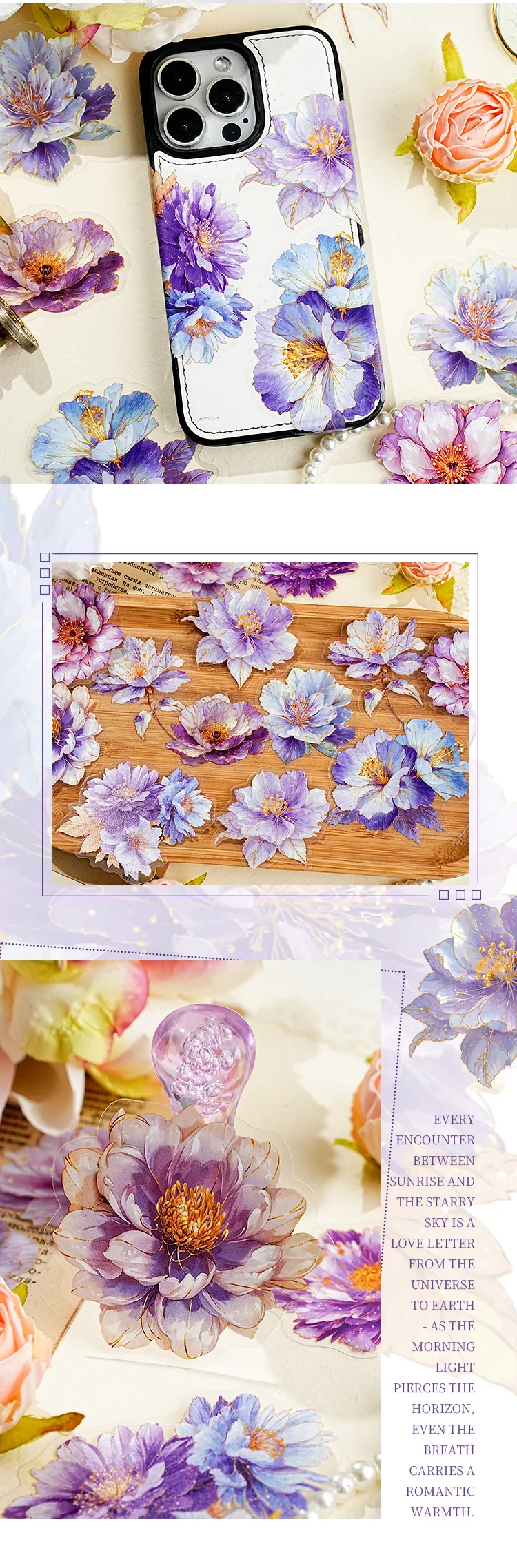 JIANWU Gilded Flower Language Series Vintage Floral Landscape Material Collage PET Sticker Creative DIY Journal Stationery