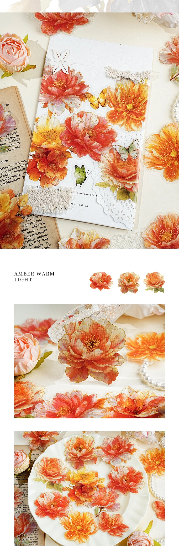 JIANWU Gilded Flower Language Series Vintage Floral Landscape Material Collage PET Sticker Creative DIY Journal Stationery