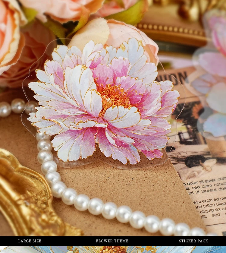 JIANWU Gilded Flower Language Series Vintage Floral Landscape Material Collage PET Sticker Creative DIY Journal Stationery