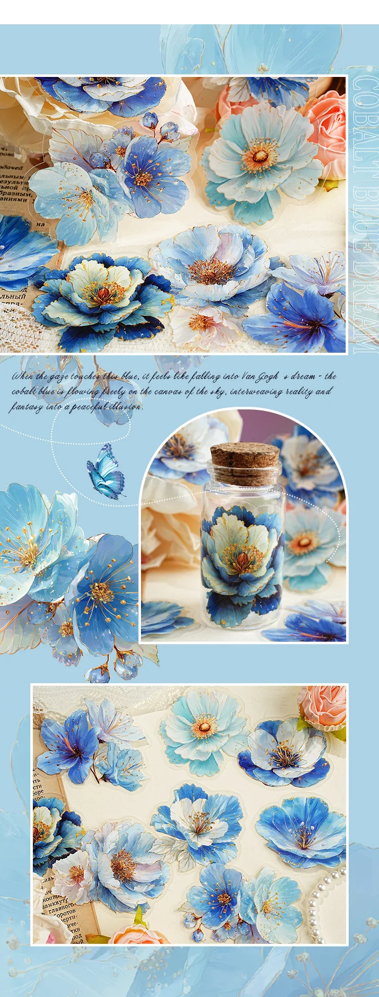 JIANWU Gilded Flower Language Series Vintage Floral Landscape Material Collage PET Sticker Creative DIY Journal Stationery