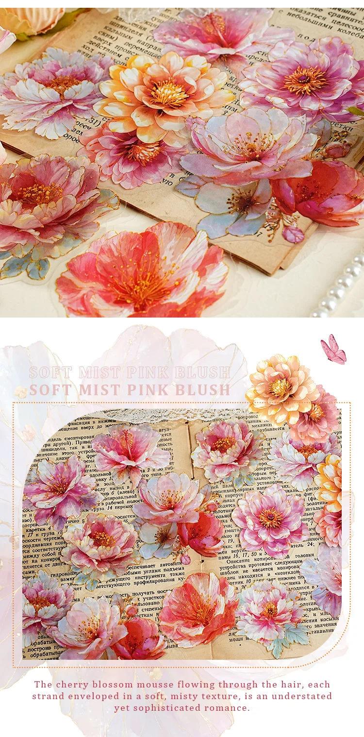 JIANWU Gilded Flower Language Series Vintage Floral Landscape Material Collage PET Sticker Creative DIY Journal Stationery