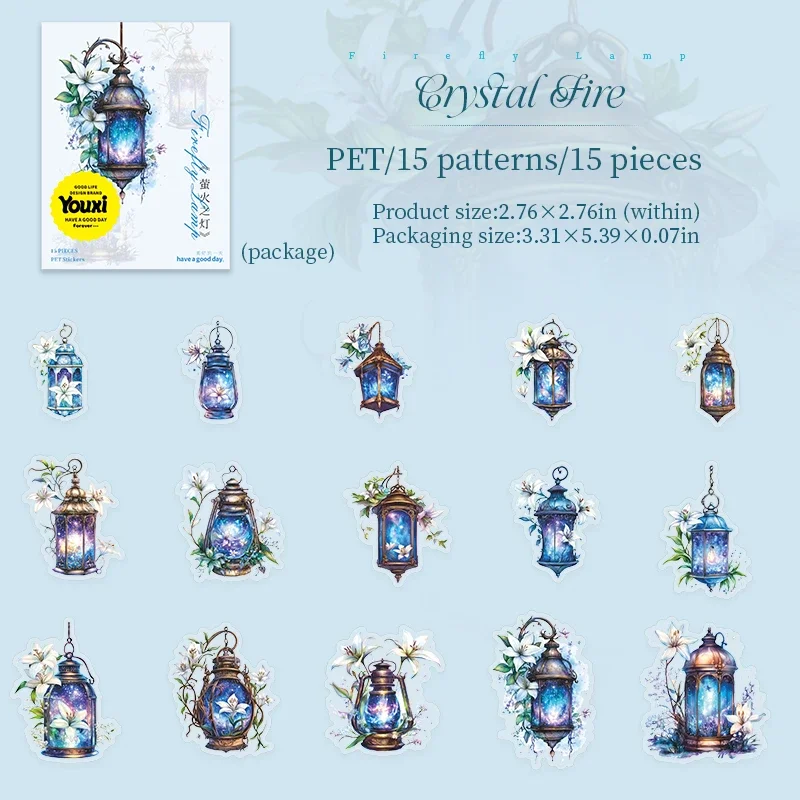 JIANWU Firefly Lamp Series Vintage Flower Light Landscape Material Collage PET Sticker Creative DIY Journal Scrapbook Stationery