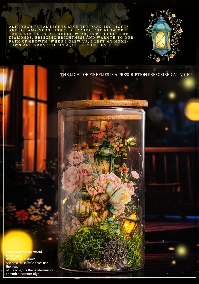 JIANWU Firefly Lamp Series Vintage Flower Light Landscape Material Collage PET Sticker Creative DIY Journal Scrapbook Stationery