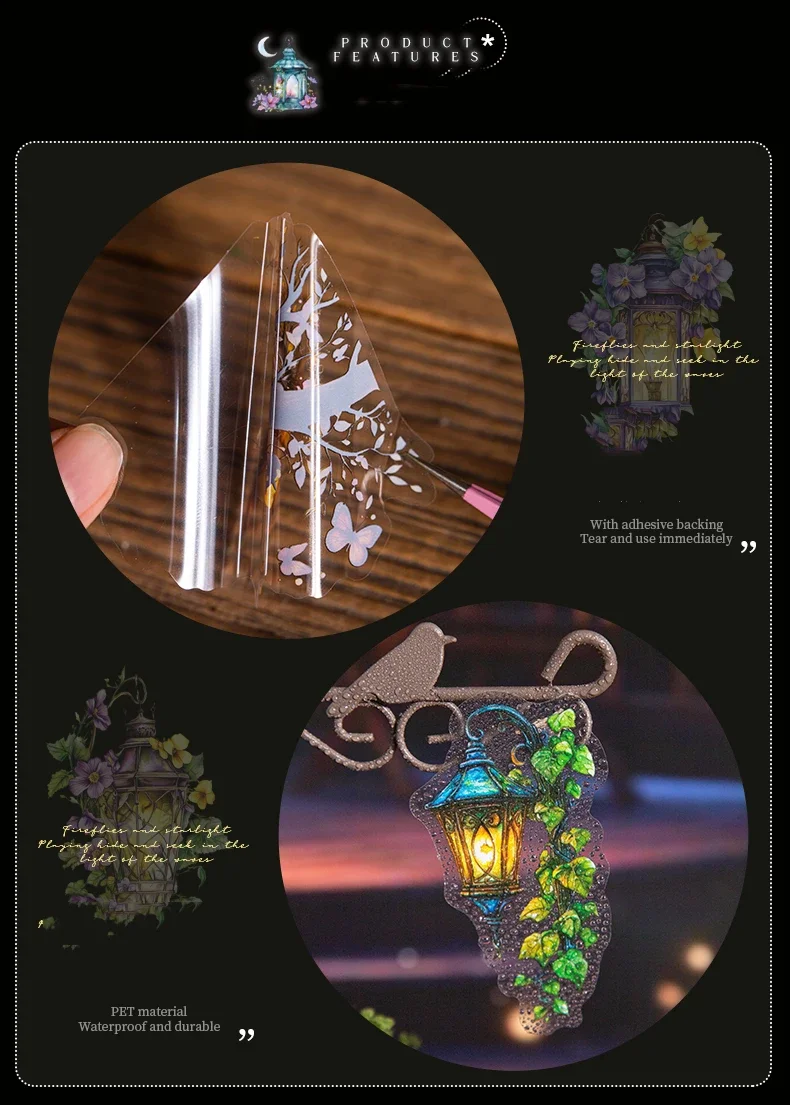 JIANWU Firefly Lamp Series Vintage Flower Light Landscape Material Collage PET Sticker Creative DIY Journal Scrapbook Stationery