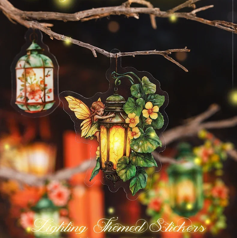 JIANWU Firefly Lamp Series Vintage Flower Light Landscape Material Collage PET Sticker Creative DIY Journal Scrapbook Stationery