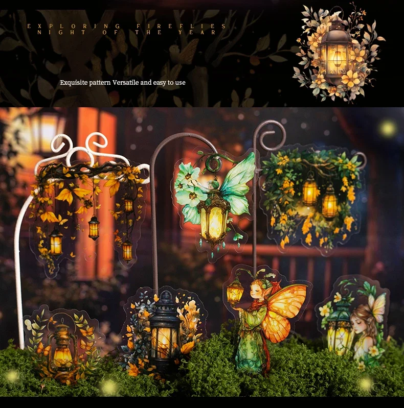 JIANWU Firefly Lamp Series Vintage Flower Light Landscape Material Collage PET Sticker Creative DIY Journal Scrapbook Stationery