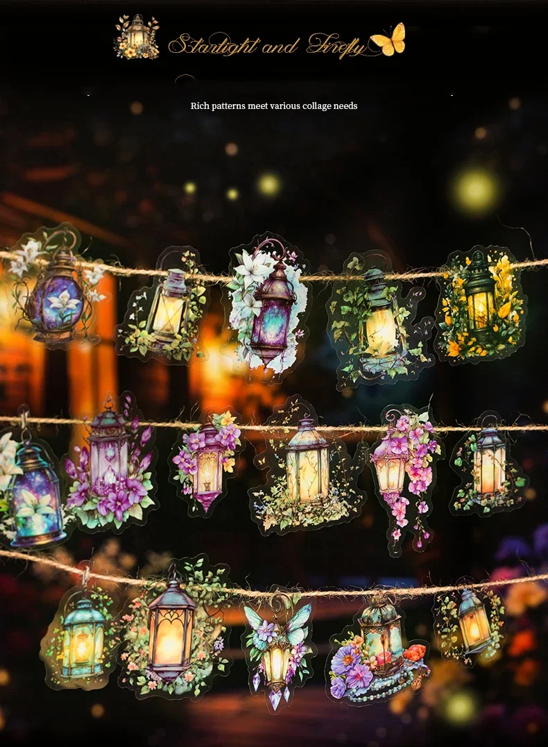 JIANWU Firefly Lamp Series Vintage Flower Light Landscape Material Collage PET Sticker Creative DIY Journal Scrapbook Stationery