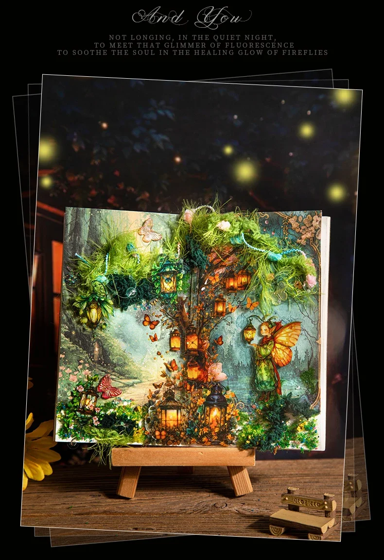 JIANWU Firefly Lamp Series Vintage Flower Light Landscape Material Collage PET Sticker Creative DIY Journal Scrapbook Stationery