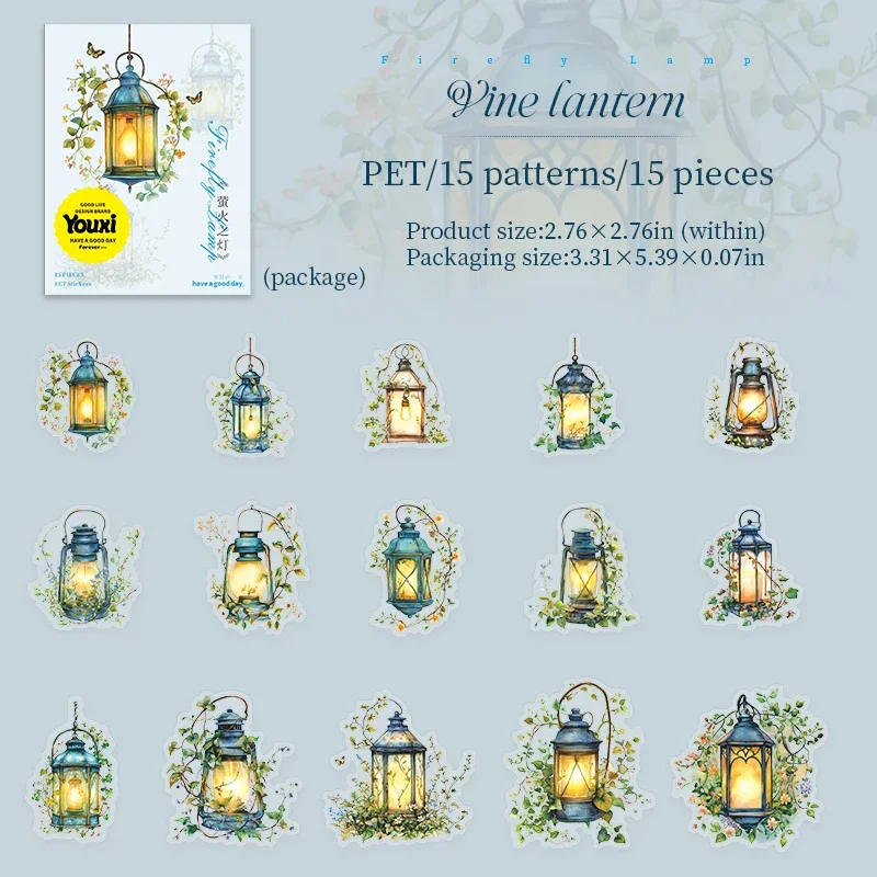 JIANWU Firefly Lamp Series Vintage Flower Light Landscape Material Collage PET Sticker Creative DIY Journal Scrapbook Stationery