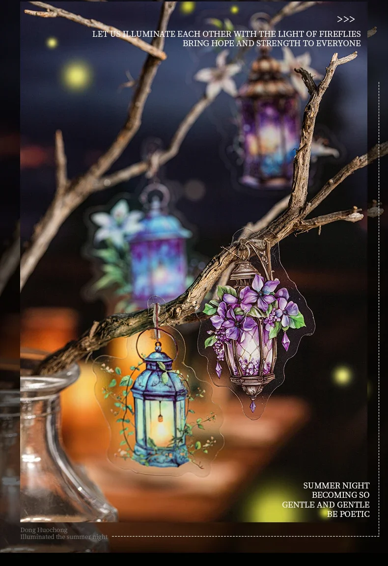 JIANWU Firefly Lamp Series Vintage Flower Light Landscape Material Collage PET Sticker Creative DIY Journal Scrapbook Stationery