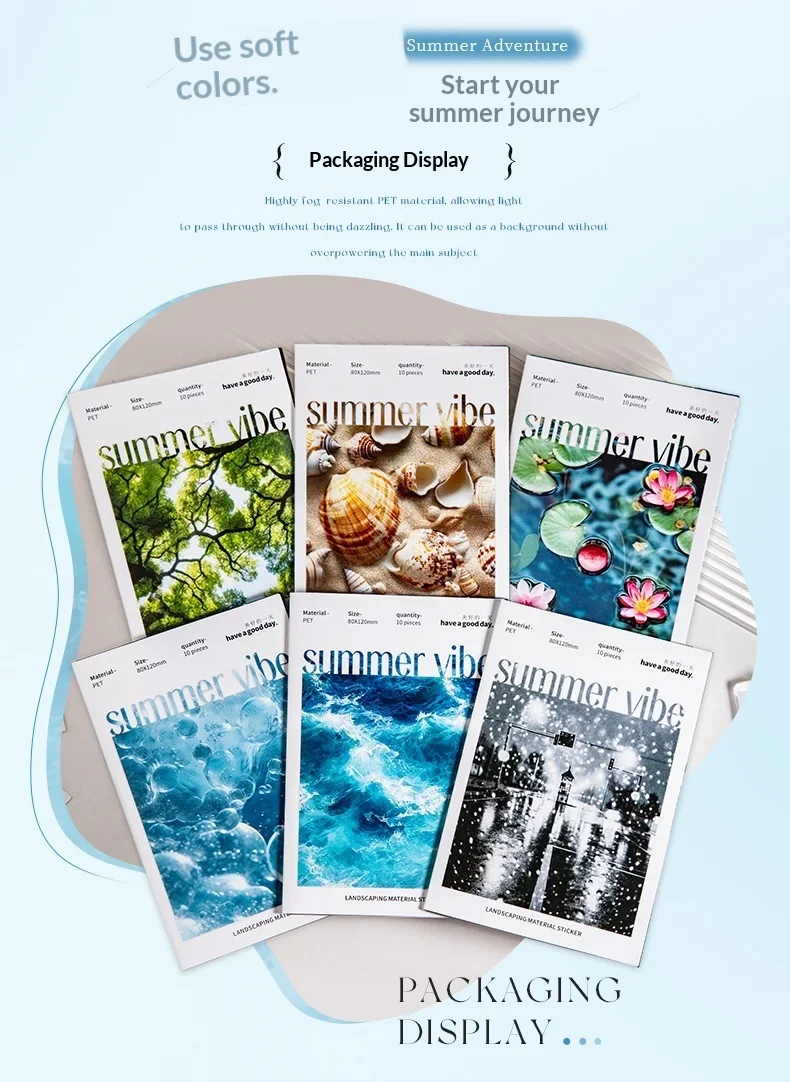 JIANWU Summer Vibe Series Vintage Rain Sea Flower Shadow Landscape Material Collage PET Sticker Creative DIY Journal Stationery
