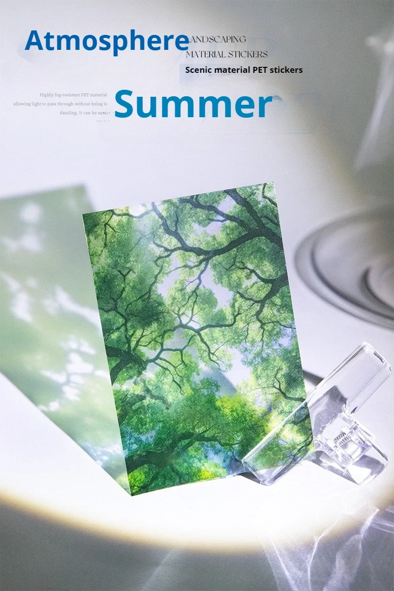 JIANWU Summer Vibe Series Vintage Rain Sea Flower Shadow Landscape Material Collage PET Sticker Creative DIY Journal Stationery