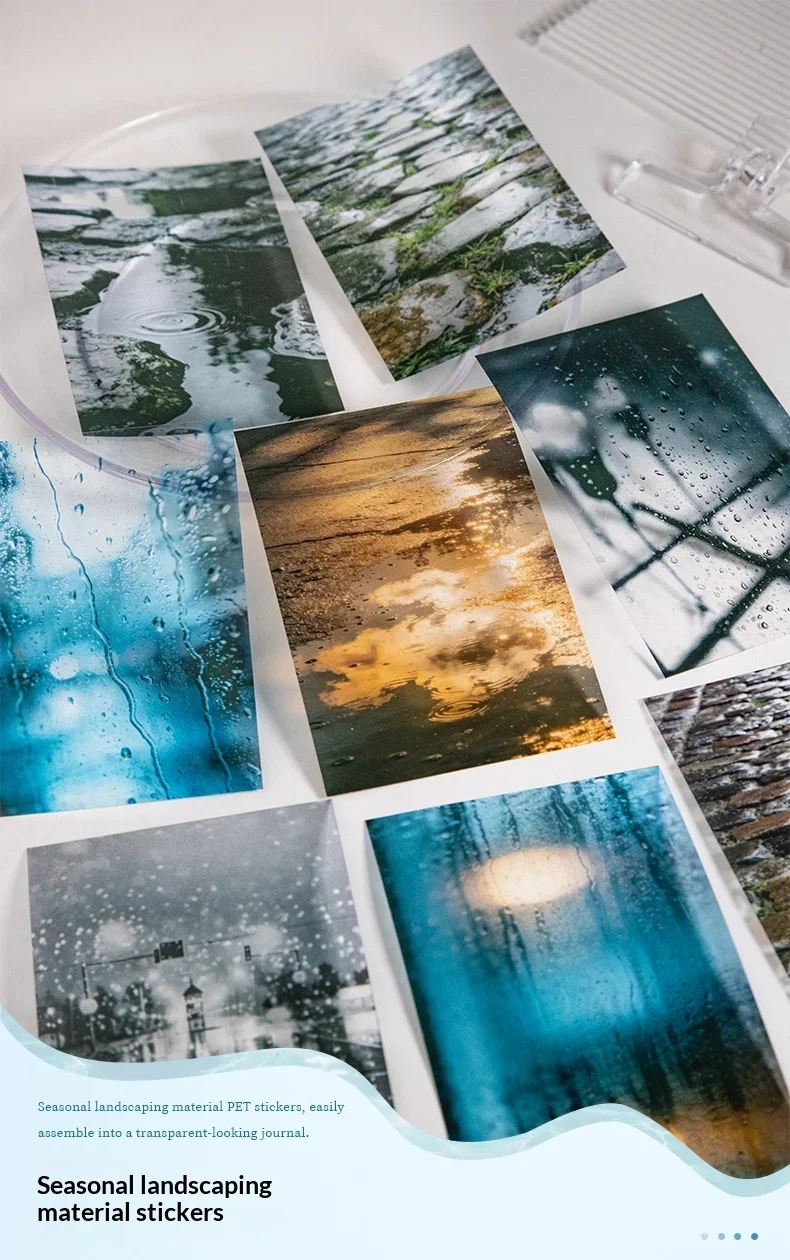 JIANWU Summer Vibe Series Vintage Rain Sea Flower Shadow Landscape Material Collage PET Sticker Creative DIY Journal Stationery