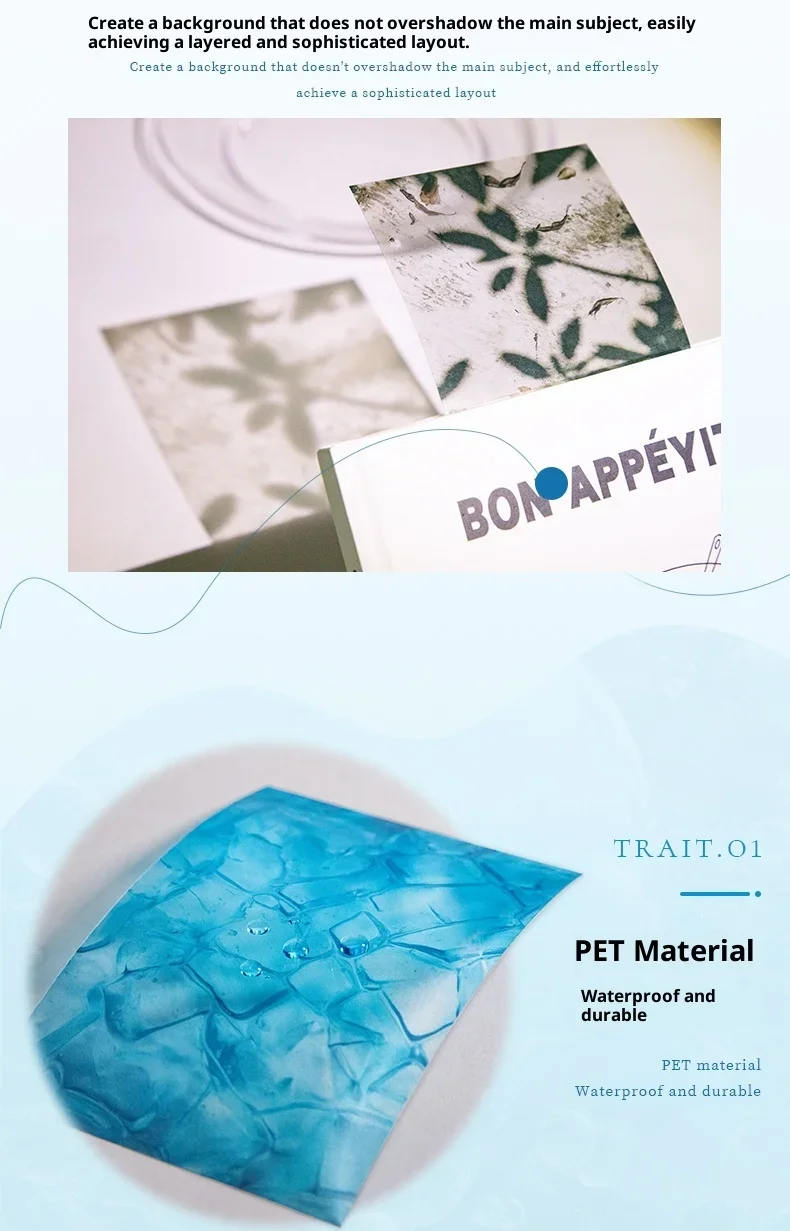 JIANWU Summer Vibe Series Vintage Rain Sea Flower Shadow Landscape Material Collage PET Sticker Creative DIY Journal Stationery