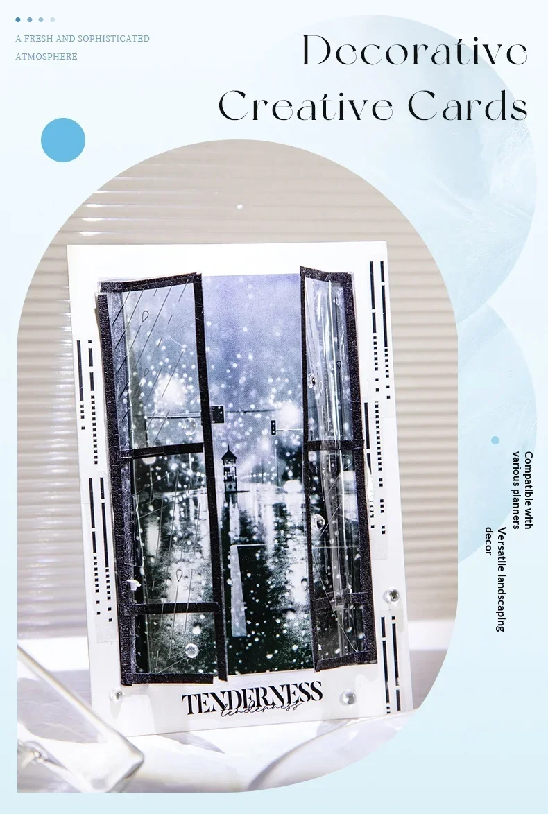 JIANWU Summer Vibe Series Vintage Rain Sea Flower Shadow Landscape Material Collage PET Sticker Creative DIY Journal Stationery