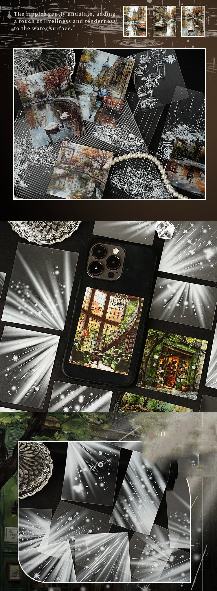 JIANWU Moment of Light Series Vintage Rain Snow Street Landscape Material Collage PET Sticker Creative DIY Journal Stationery