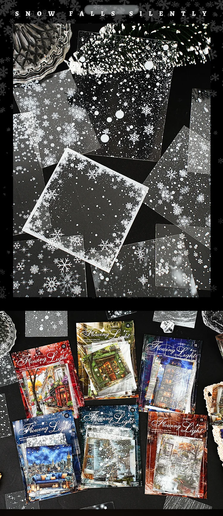 JIANWU Moment of Light Series Vintage Rain Snow Street Landscape Material Collage PET Sticker Creative DIY Journal Stationery